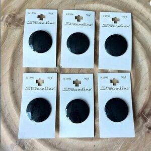 Vintage Streamline Black Buttons Set of 6 Round 1.25" Sewing Craft Supplies NWT